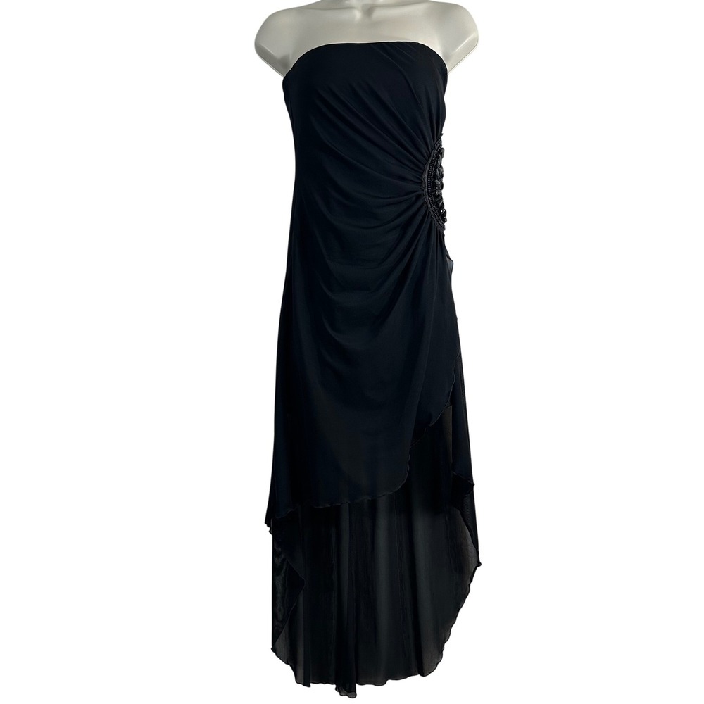 Monaco USA Womens Black Strapless High Low Mesh Beaded Gown Dress Size M Y2K‎